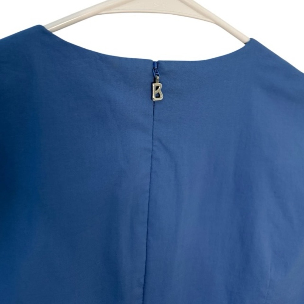 Bogner Blue Cotton Stretch Sheath Dress Size 6 Made in Czech Republic Logo Zip - Picture 4 of 6